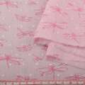 Батист розовый, розовые стрекозы, жаккардовые точки, ш.145