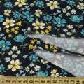 Креп віскозний синій темний, біло-жовті, бірюзові квіти, ш.140