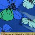 Віскоза синя в зелено-блакитні, бежеві великі квіти, ш.140