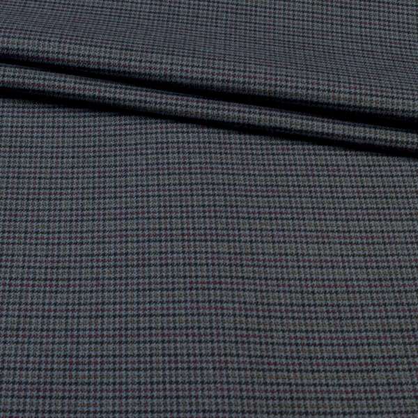 Ткань костюмная хлопковая стрейч гусиная лапка клетка черно-бордовая серая, ш.150