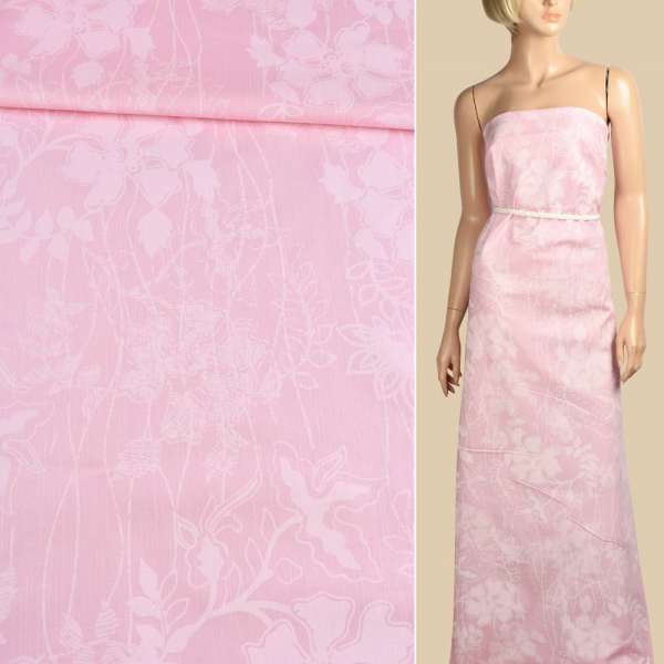 Коттон стрейч розовый с бледно-розовыми цветами ш.152