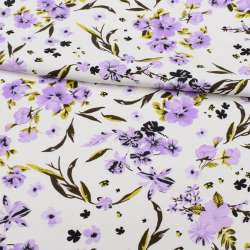 Коттон APANAGE белый, сиреневые цветы, ш.150