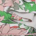 Коттон стрейч APANAGE білий, великі рожеві квіти, зелено-сірі листя, ш.131