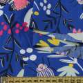Коттон синій, рожеві метелики, жуки, білі, жовті квіти, ш.147