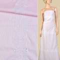 Коттон белый в розовую полоску, белая цветочная вышивка (3 полосы вдоль ткани) ш.150