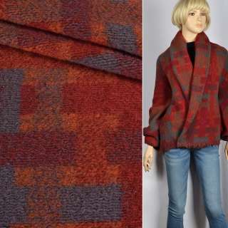 Пальтовый трикотаж Woolle Flausch узор геометрический коричнево-красно-серый, ш.145
