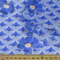 Креп-шифон вискозный синий, белые веера, синие цветы, ш.135