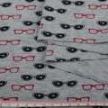 Трикотаж віскозний сірий, червоні, чорні окуляри, ш.150
