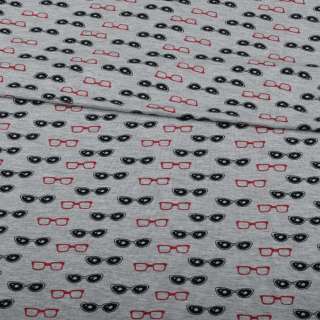 Трикотаж вискозный серый, красные, черные очки, ш.150
