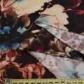Трикотаж з бавовною стрейч бежевий, чорно-бордові квіти, метелики, ш.152