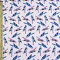 Трикотаж хлопковый стрейч розовый светлый, синие попугаи, ш.147