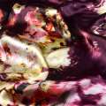 Шелк черно-вишневый с кремовыми цветами ш.134