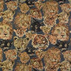 Гобелен синий в львы, леопарды, пантеры ш.145