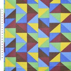 Деко коттон треугольники желто-голубые, коричнево-зеленые, ш.150