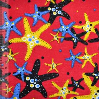 Деко коттон звезды морские, красный, ш.150