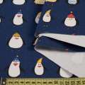 Деко котон пінгвіни в шапочках, синій, ш.150