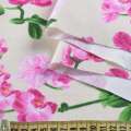 Деко коттон розовые орхидеи, молочный, ш.150