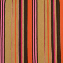 Деко коттон полоски бежево-коричневые, оранжево-малиновые, ш.150