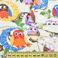 Деко лен совы разноцветные, молочный, ш.150