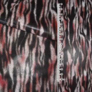 Кожа искусственная черная в красно-белые тигровые полоски