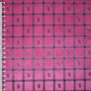 Мех искусственный коротковорсовый розово-малиновый в квадраты "$" ш.160