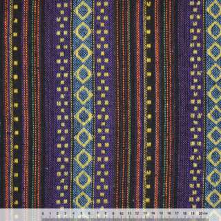 Ткань этно сине-черные, голубые полосы с бежевыми ромбами ш.150