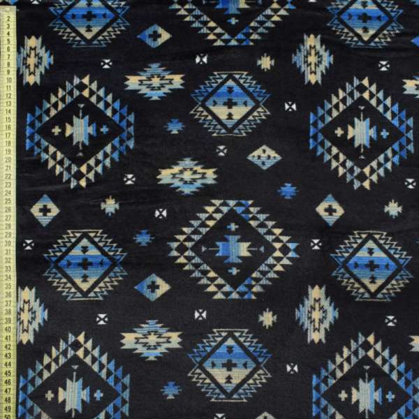 Велсофт двосторонній орнамент бежево-блакитний, синій темний, ш.185