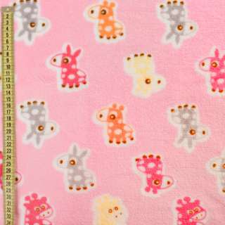 Велсофт двухсторонний ослики, жирафы, оранжевые, розовые на розовом фоне, ш.185