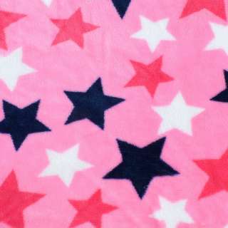 Велсофт двухсторонний звезды синие, белые, малиновые, розовый яркий, ш.180
