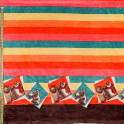 Велсофт двухсторонний разноцветные полоски, кайма Медведи-соседи, 2ст.купон, ш.185