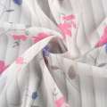 Вуаль тюль шифон полосы полупрозрачные принт цветы розовые, синие, белая ш.137