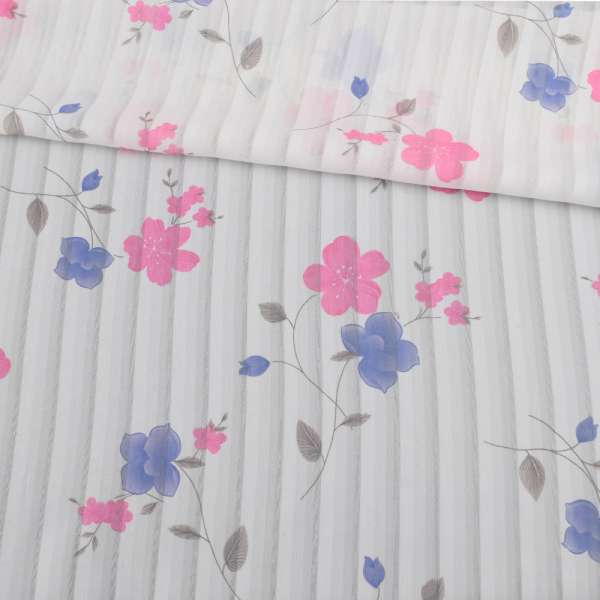 Вуаль тюль шифон смуги напівпрозорі принт квіти рожеві, сині, біла ш.137