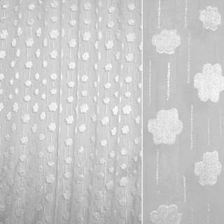 Органза жаккардовая тюль цветы белые, полосы с метанитью серебристой, белая, ш.280