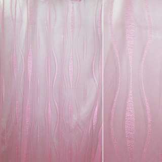 Органза жаккардовая тюль полосы вьющиеся, розовая, ш.275