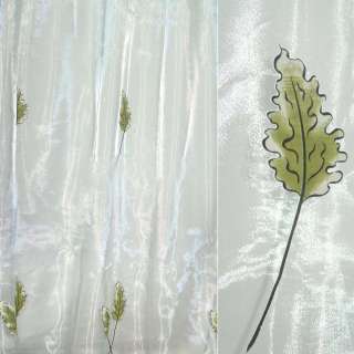 Органза деворе тюль листья дубовые зеленые, белая, ш.270