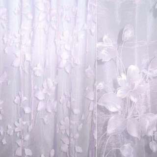 Органза деворе тюль цветы с листьями, фиолетовая светлая, ш.275