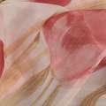 Кристаллон тюль принт тюльпани червоні на кремовому тлі, ш.270