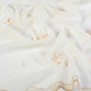 Лен гардинный вышивка цветы золотистые, кайма, молочный, ш.280