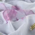 Лен гардинный лилии акварельные розовые, листья зеленые, белый, ш.280
