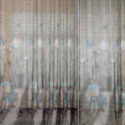 Лен гардинный велосипеды бирюзовые, серый, ш.260