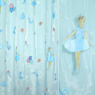 Органза тюль принт детский балерина в голубом платье, цветы, голубая, ш.275
