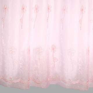 Органза тюль с вышивкой цветами крупными, кайма, розовая, ш.280