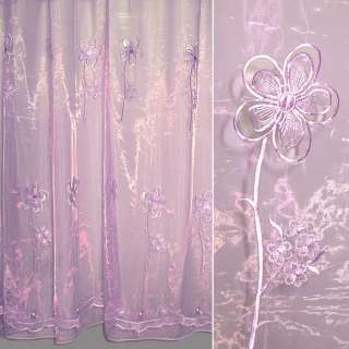 Органза тюль з вишивкою, вирізаними квітами з круглим пелюсткою, фіолетова світла, ш.280