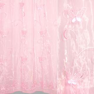 Органза тюль с вышивкой, вырезанными бабочками, розовая, ш.280