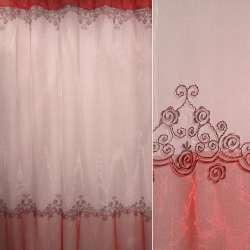 Органза тюль з вишивкою квітковий орнамент червоно-рожевий, перехід вишнева, ш.270