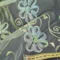 Органза тюль вышивка, тесьма капроновая цветок, зеленая светлая, ш.275