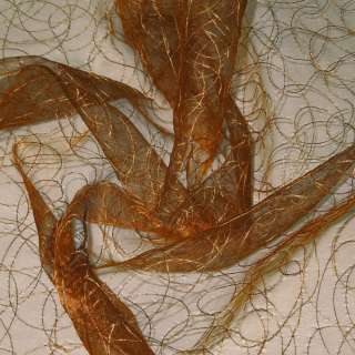 Органза тюль с вышивкой паутинка, коричневая, ш.280