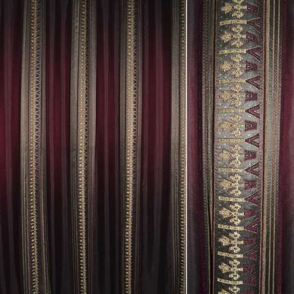 Тафта жаккард з шеніллом смуги орнамент на бордовому тлі, ш.270