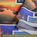 Креп для штор фото городов в цвете фиолетово-оранжевый, ш.280