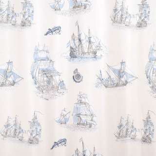 Поликоттон для штор фрегаты серо-голубые на бежевом фоне, ш.280
